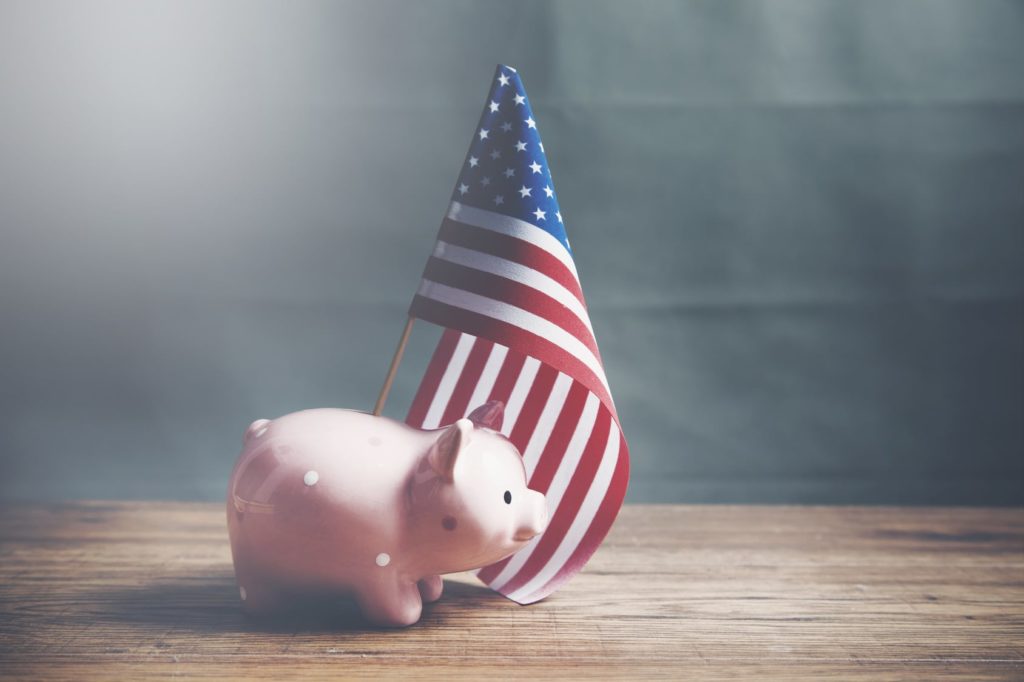 piggy bank with american flag